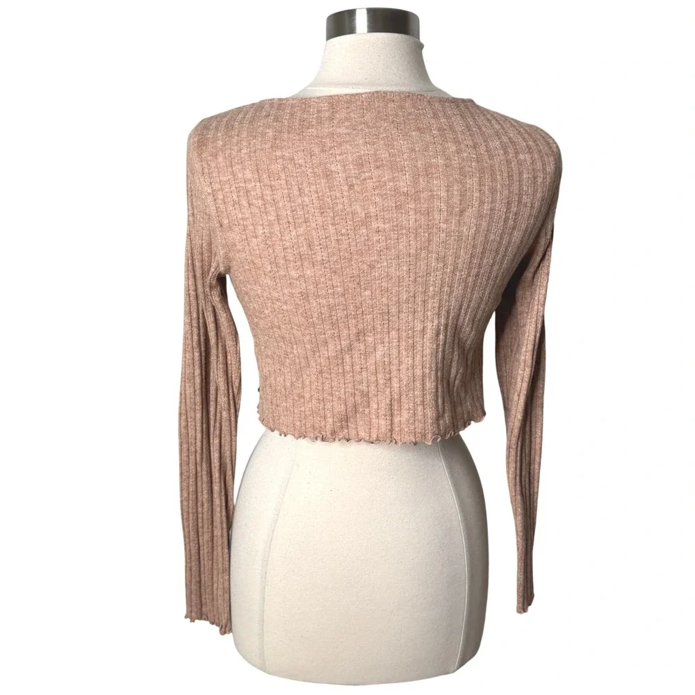 Aeropostale Long Sleeve Ribbed Double Cropped Cardigan Tan Peach Womens Large‎
